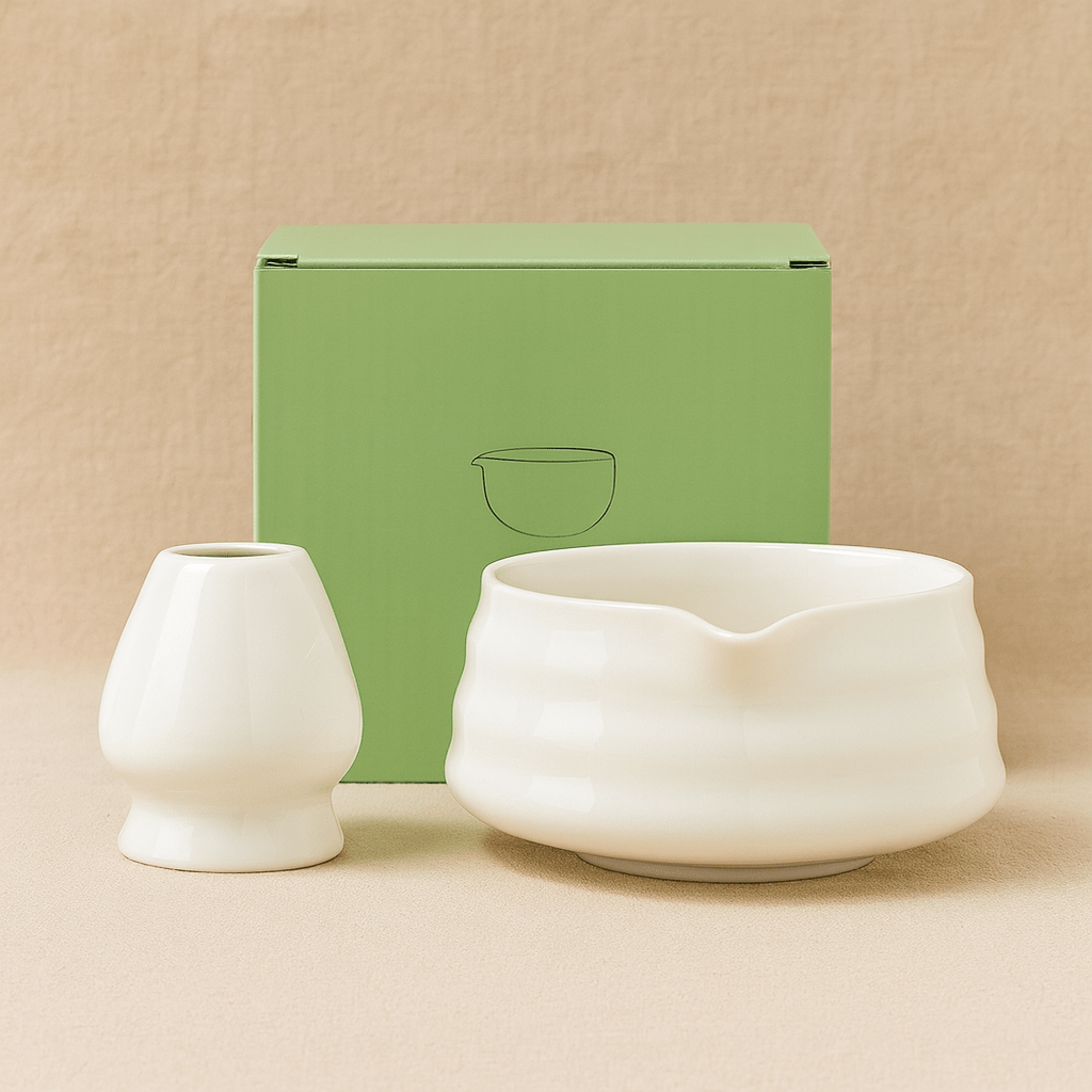 TH® | Kit matcha 2 pièces bol verseur et support fouet en céramique Blanc