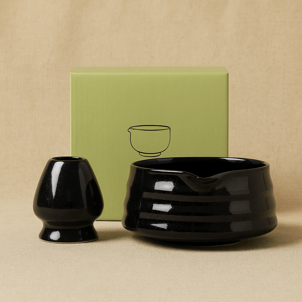 TH® | Kit matcha 2 pièces bol verseur et support fouet en céramique Noir