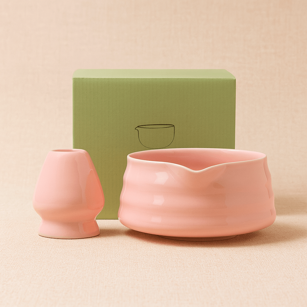 TH® | Kit matcha 2 pièces bol verseur et support fouet en céramique Rose