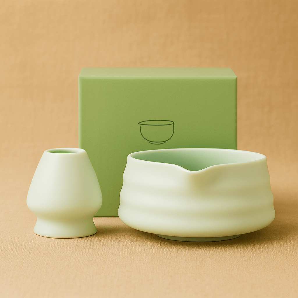 TH® | Kit matcha 2 pièces bol verseur et support fouet en céramique Vert