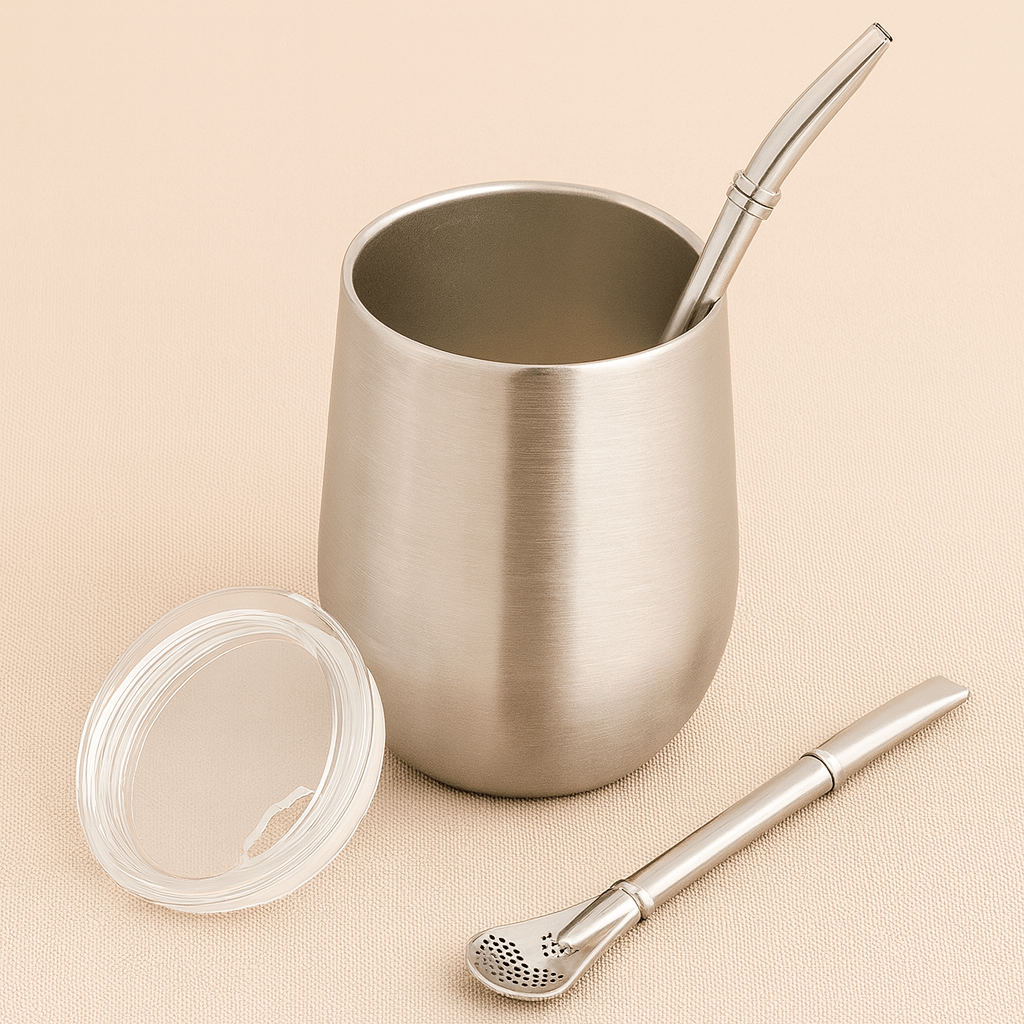 TH® | Kit maté inox argenté 380ml avec bombilla filtrante et couvercle Argent