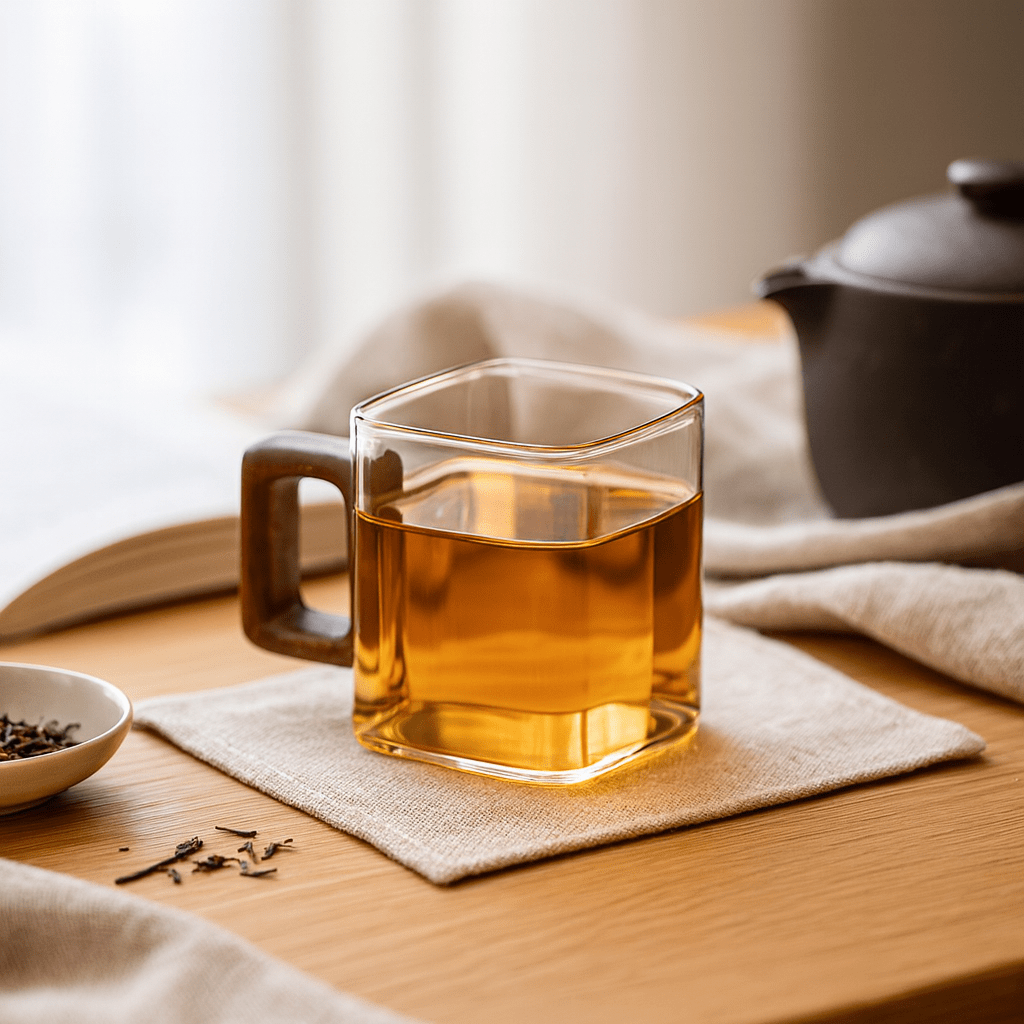 TH® | Tasse à thé carrée en verre borosilicate avec poignée en bois 90 ml