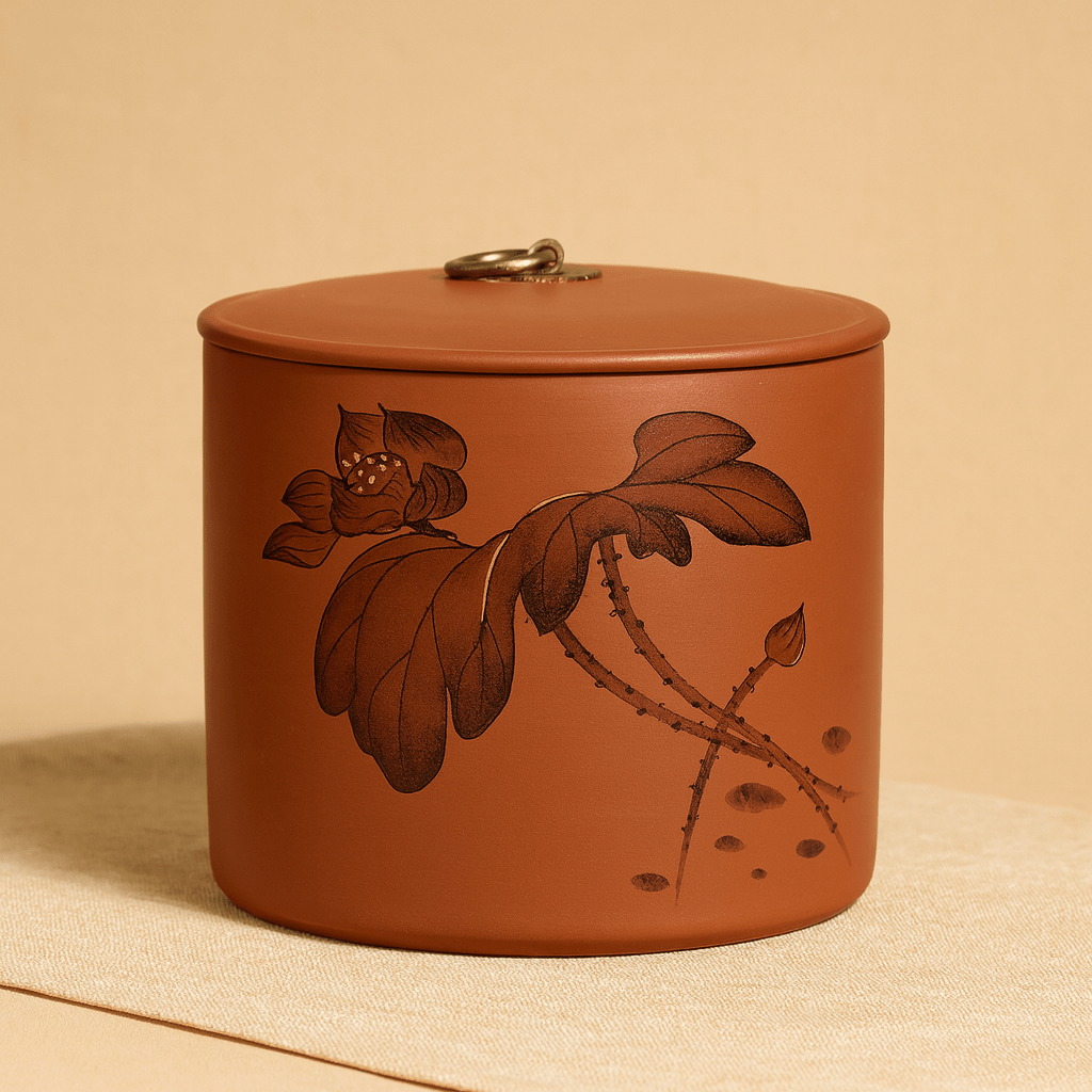 Théièrea | Boite à thé argile violette motifs peints 1850ml 3