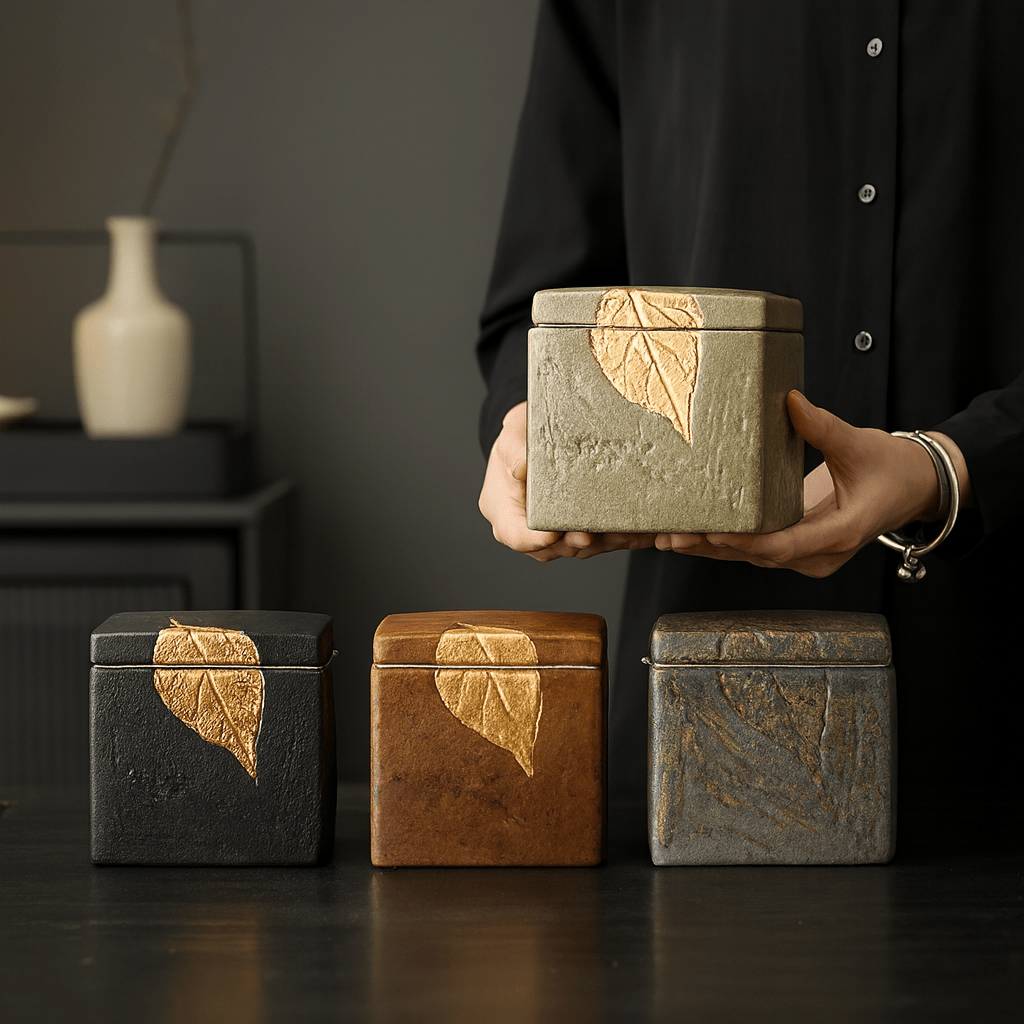 Théièrea | Boite à thé céramique carrée feuille dorée 100ml