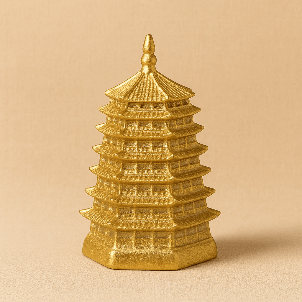 Théièrea | Boite à thé céramique pagode dorée style chinois 150g