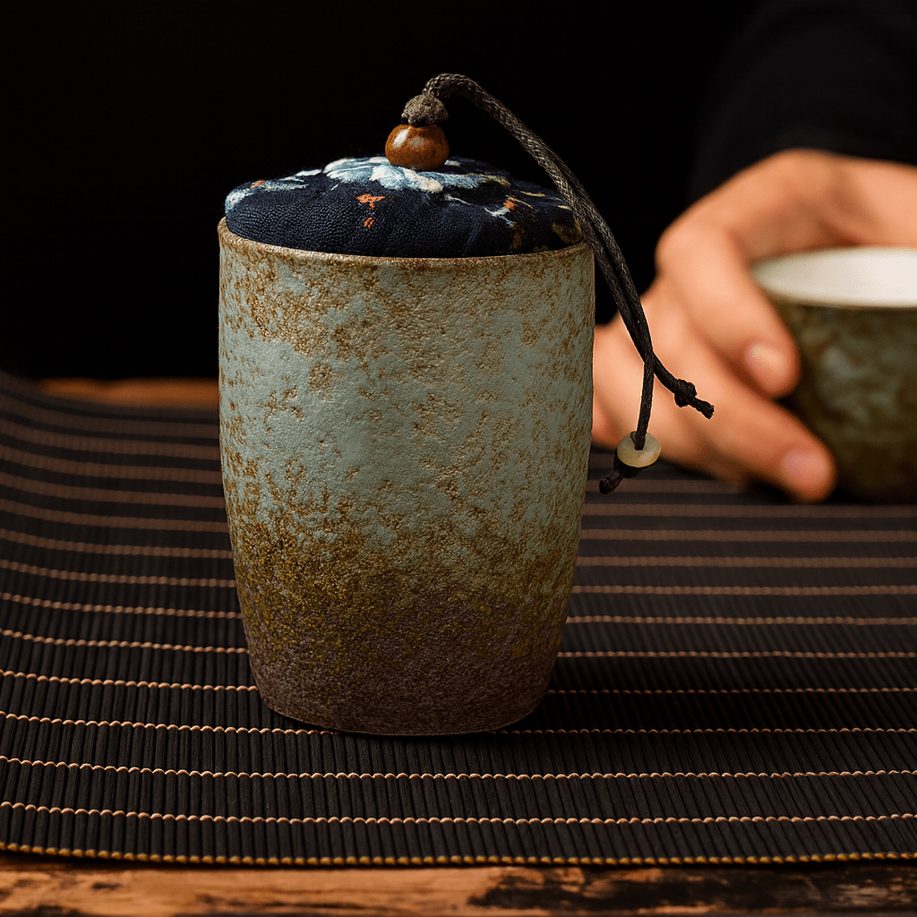 Théièrea | Boîte à thé étanche wabi sabi 170ml avec couvercle tissu