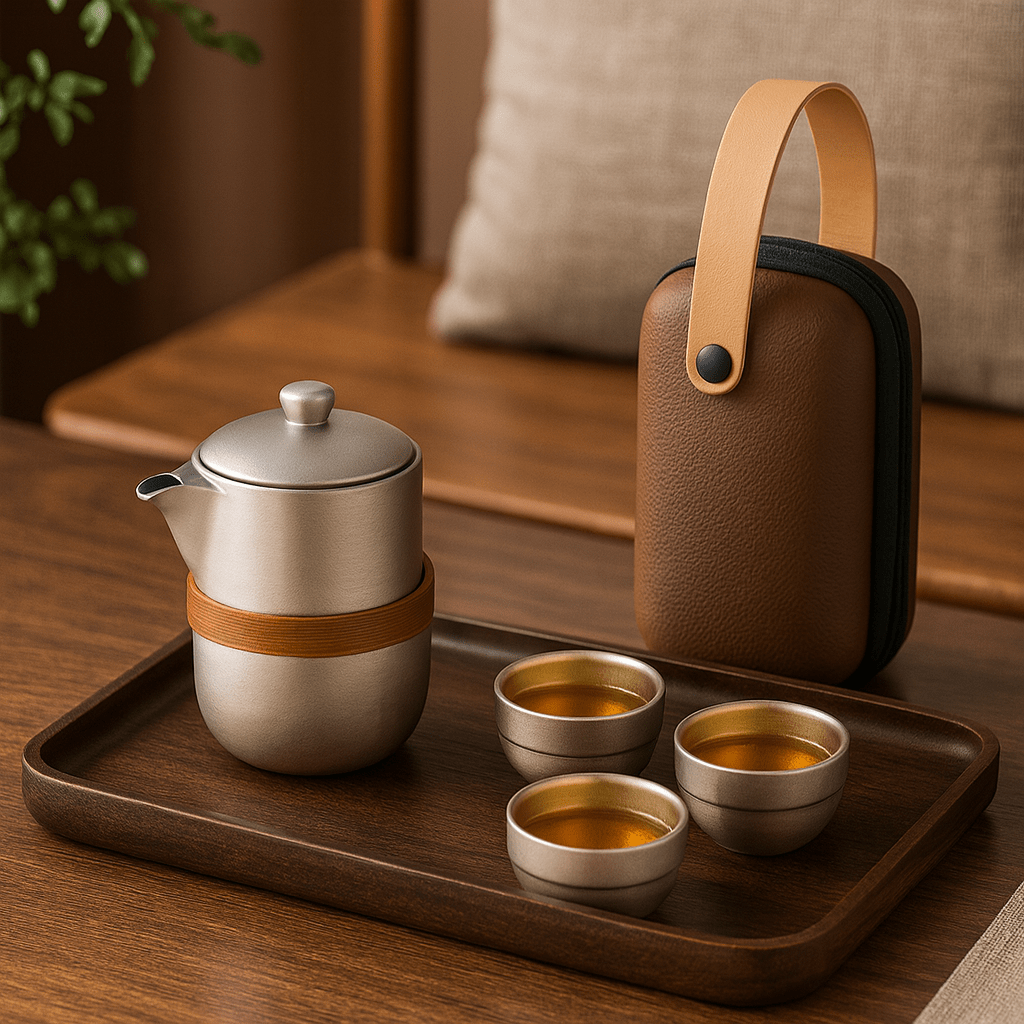 Théièrea | Ginroku — Théière portable en titane avec infuseur 350ml Cinq pièces