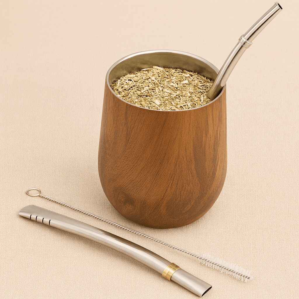 Théièrea | Kit maté complet inox 230ml avec paille filtrante Bois