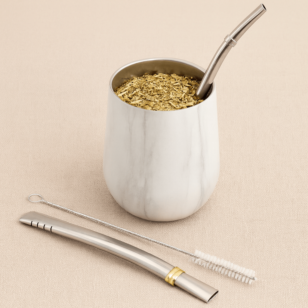 Théièrea | Kit maté complet inox 230ml avec paille filtrante Marbre