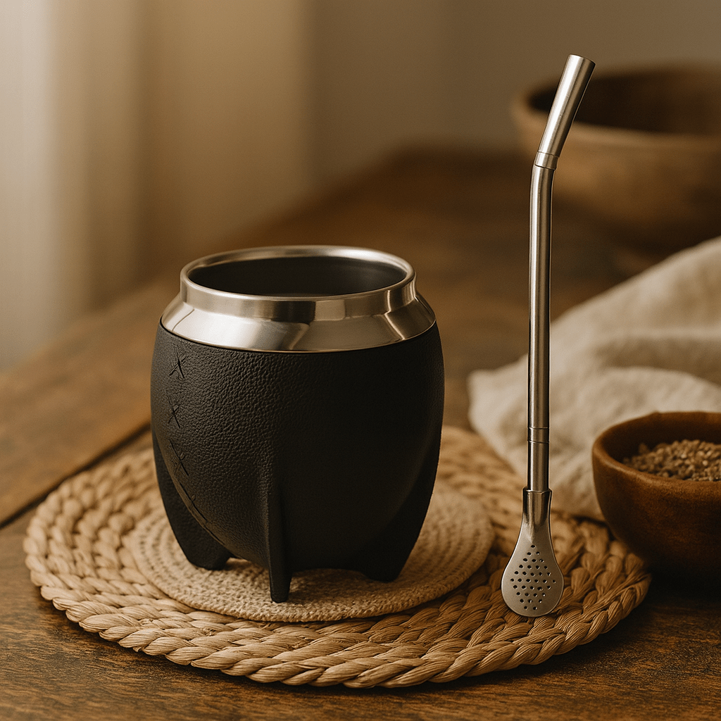 Théièrea | Kit maté inox isolant 280 ml avec bombilla et effet cuir
