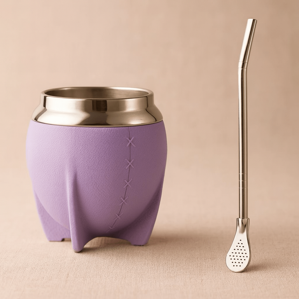 Théièrea | Kit maté inox isolant 280 ml avec bombilla et effet cuir Mauve