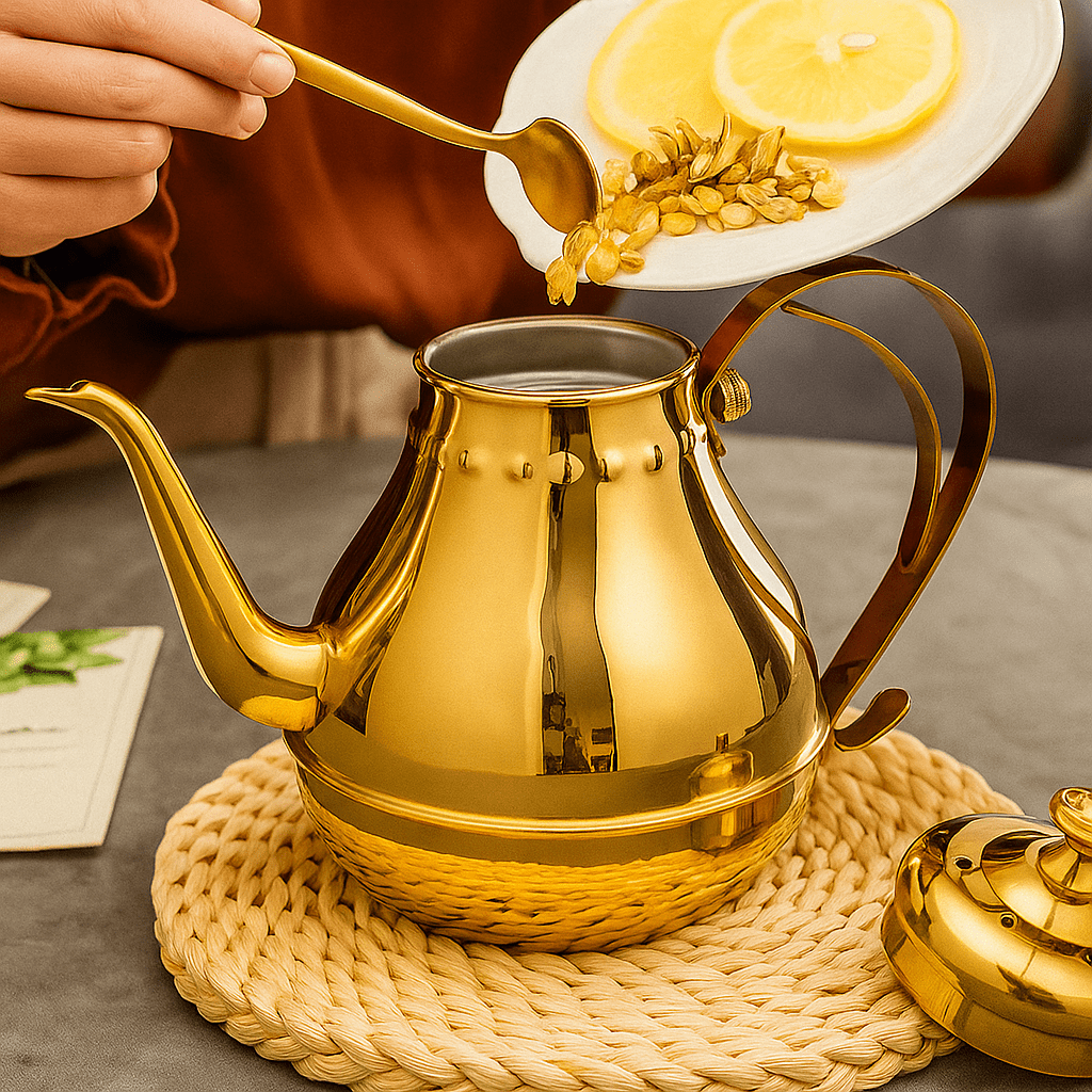 Théièrea | Rahala — Théière marocaine dorée avec filtre infuseur