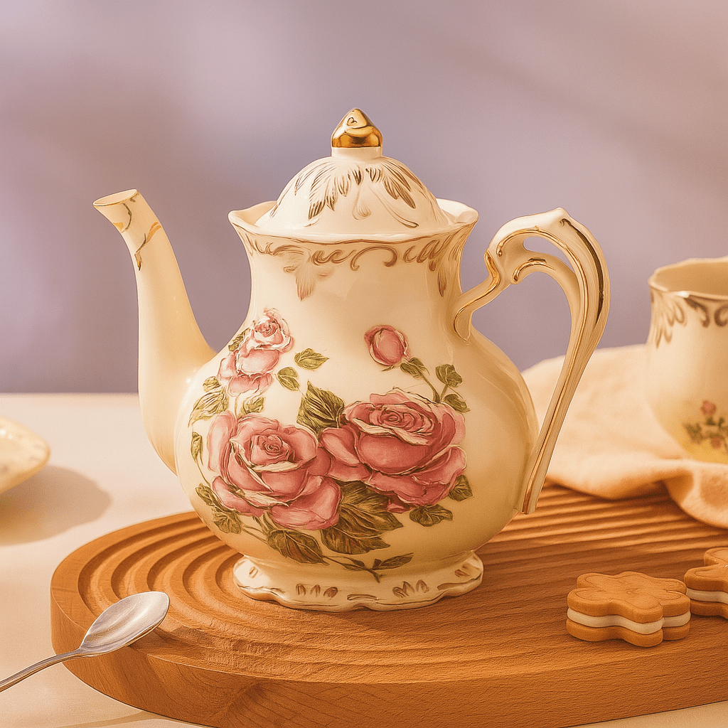 Théièrea | Roselure — Théière vintage anglaise en porcelaine fleurie 800ml