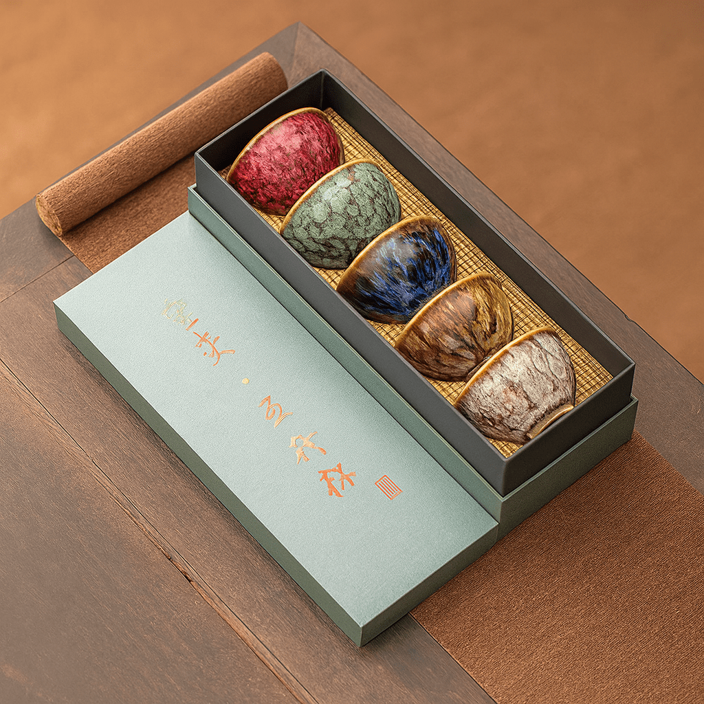 TH® | Coffret 5 pièces tasses à thé Kung Fu en céramique artisanale 5 pièces