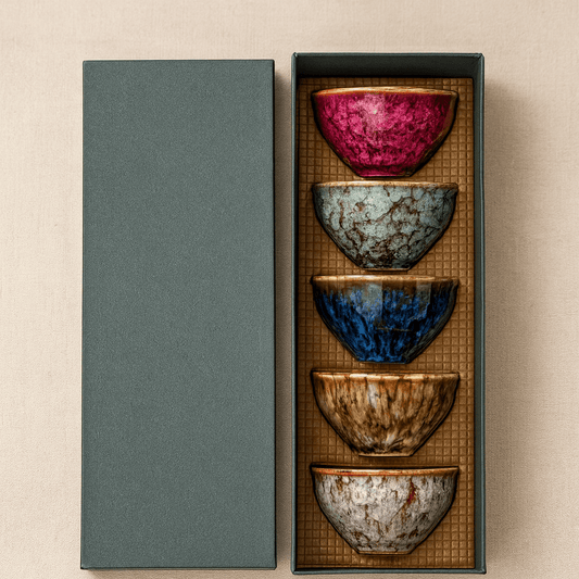 TH® | Coffret 5 pièces tasses à thé Kung Fu en céramique artisanale 5 pièces
