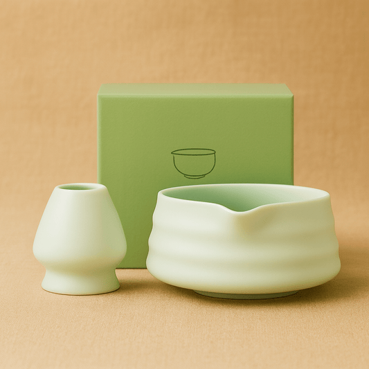 TH® | Kit matcha 2 pièces bol verseur et support fouet en céramique Vert