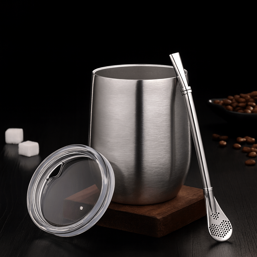 TH® | Kit maté inox argenté 380ml avec bombilla filtrante et couvercle Argent