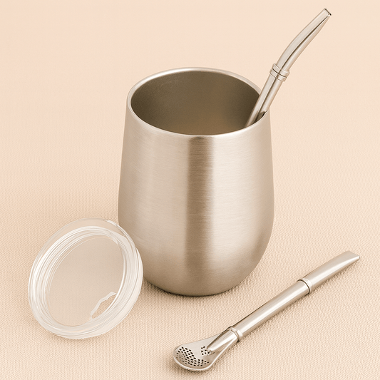 TH® | Kit maté inox argenté 380ml avec bombilla filtrante et couvercle Argent