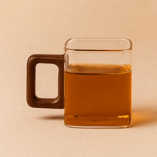 TH® | Tasse à thé carrée en verre borosilicate avec poignée en bois 90 ml