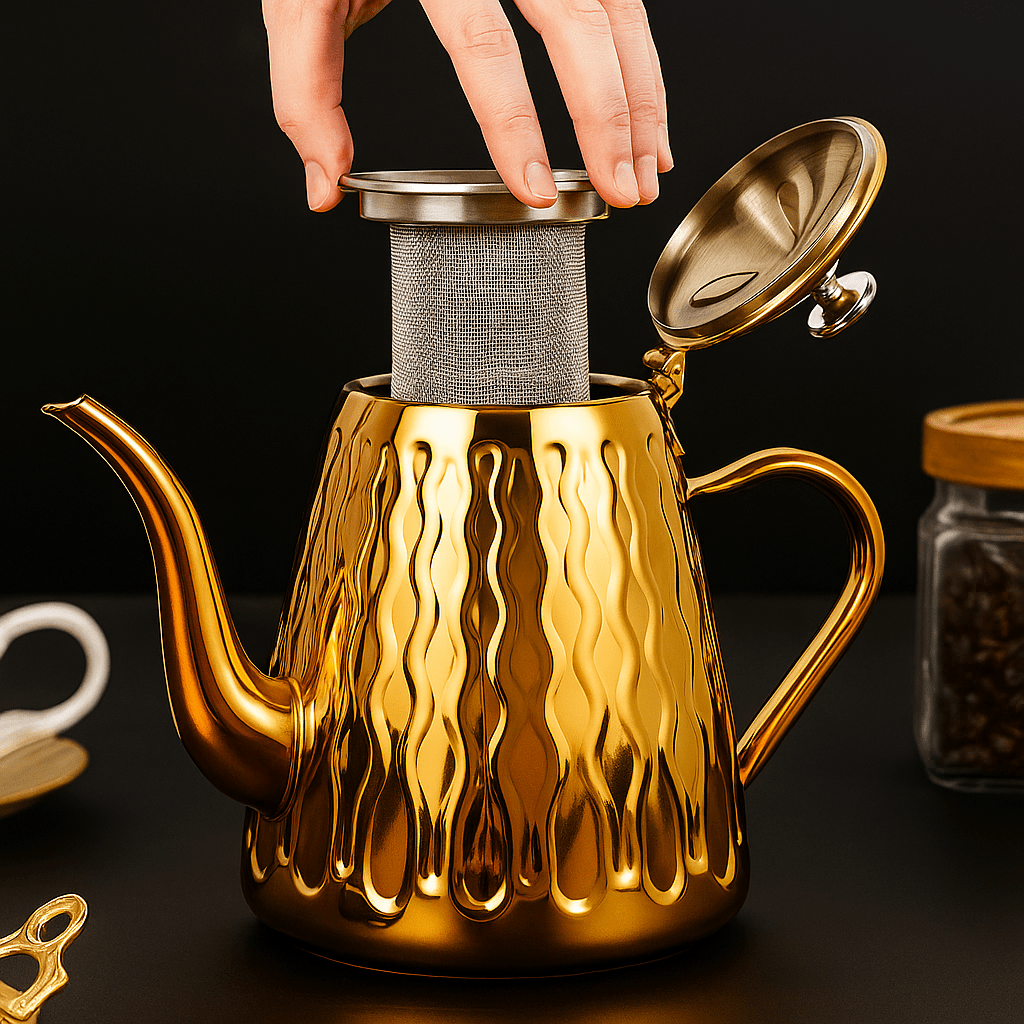 Théièrea | Amwaj — Théière marocaine en acier inoxydable avec filtre infuseur