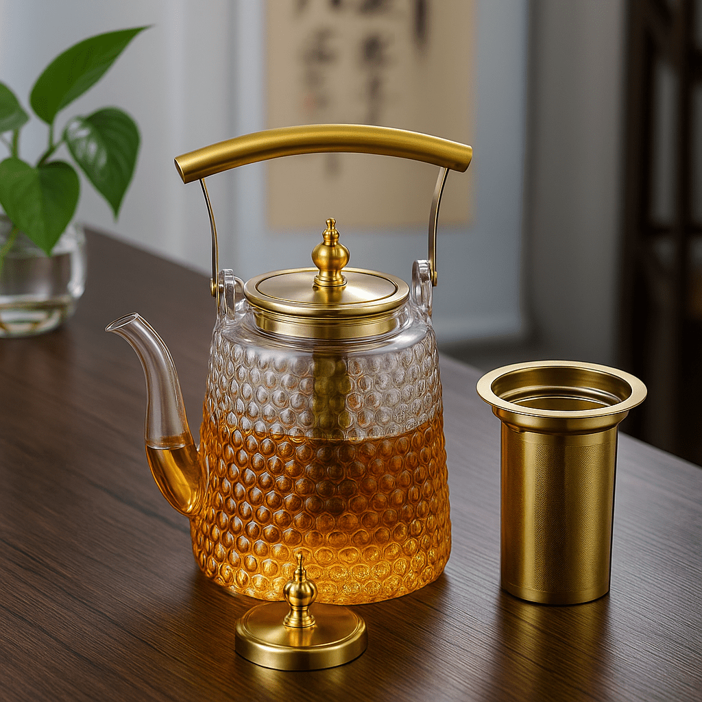 Théièrea | Asahi — Théière japonaise en verre avec poignée en cuivre 1500 ml