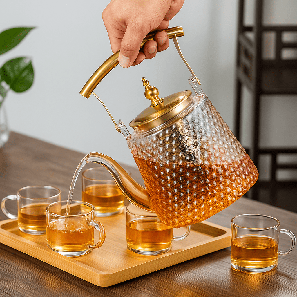 Théièrea | Asahi — Théière japonaise en verre avec poignée en cuivre 1500 ml