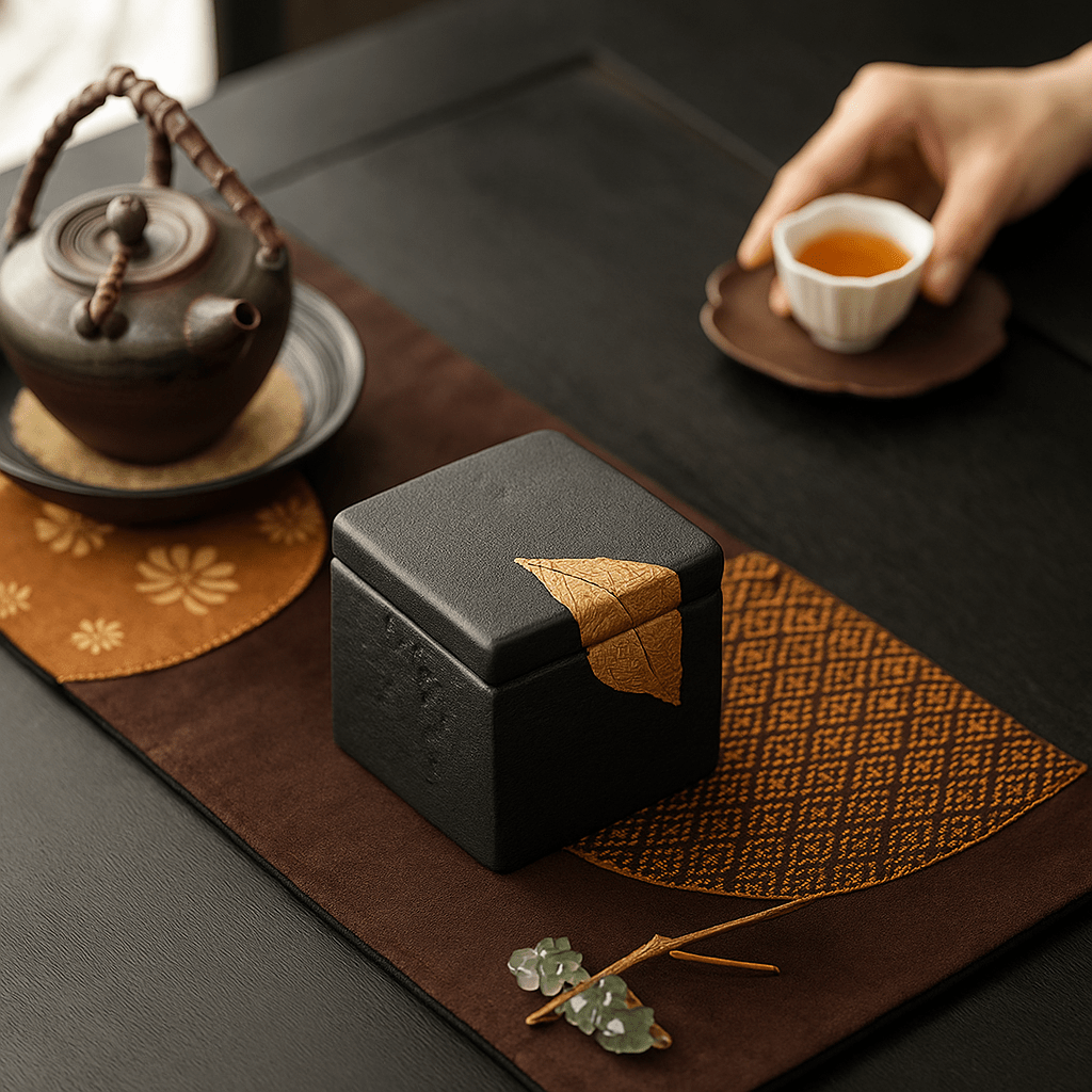 Théièrea | Boite à thé céramique carrée feuille dorée 100ml