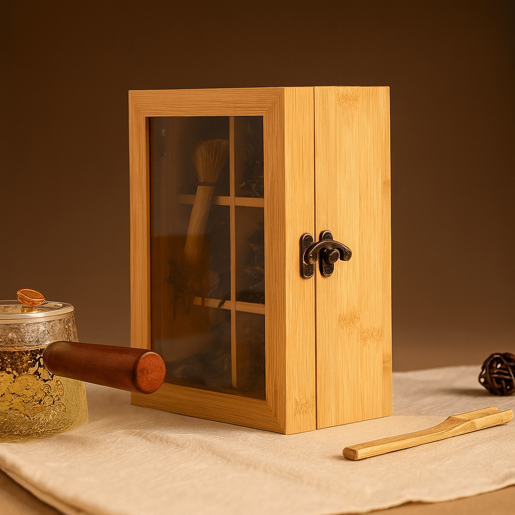 Théièrea | Boîte de rangement pour sachets de thé en bois naturel 6 compartiments