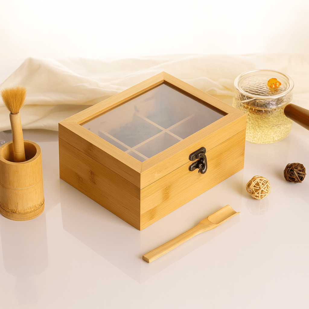 Théièrea | Boîte de rangement pour sachets de thé en bois naturel 6 compartiments
