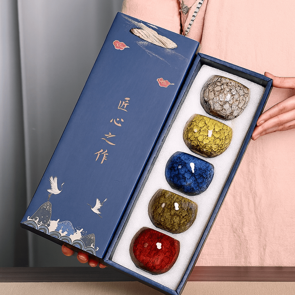 Théièrea® | Coffret 5 pièces tasses à thé en porcelaine colorée