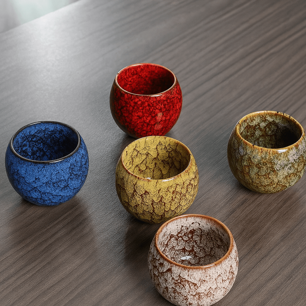Théièrea® | Coffret 5 pièces tasses à thé en porcelaine colorée