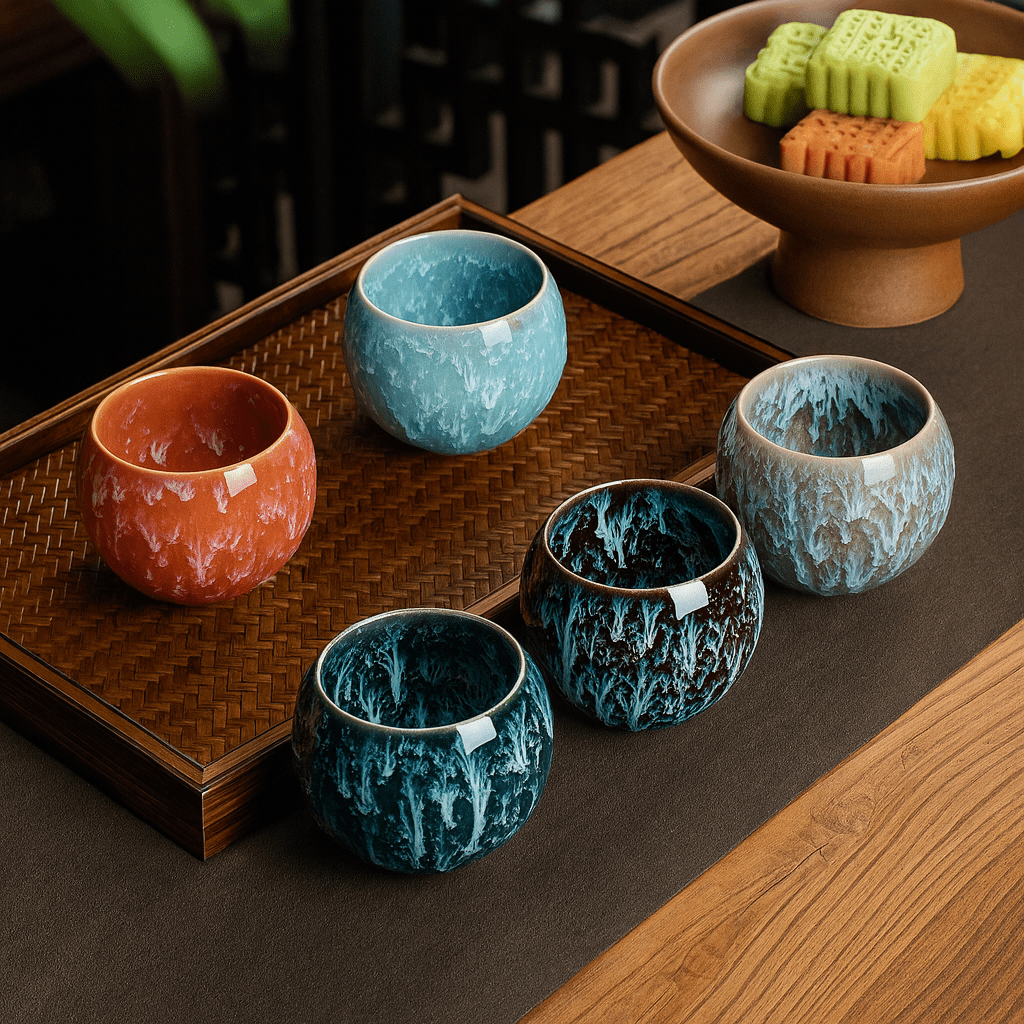 Théièrea® | Coffret 5 pièces tasses à thé en porcelaine colorée
