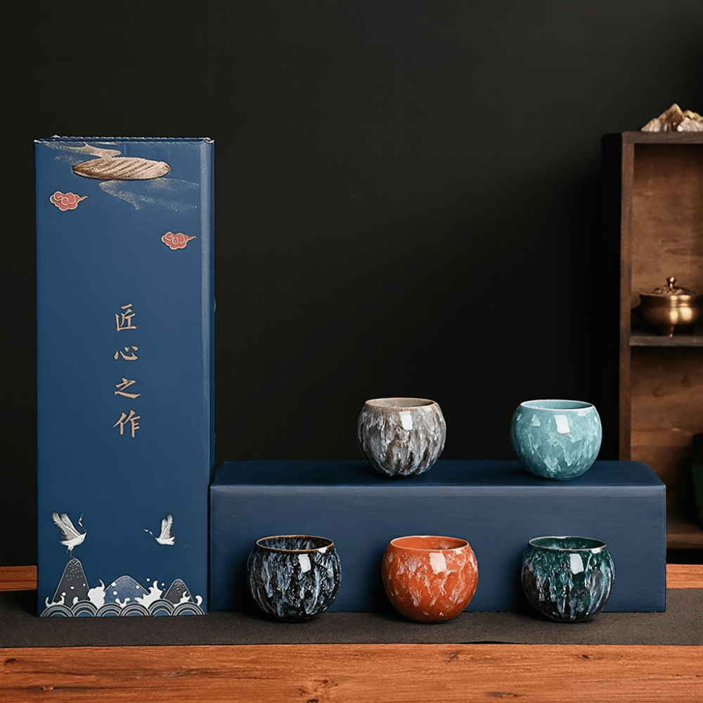 Théièrea® | Coffret 5 pièces tasses à thé en porcelaine colorée
