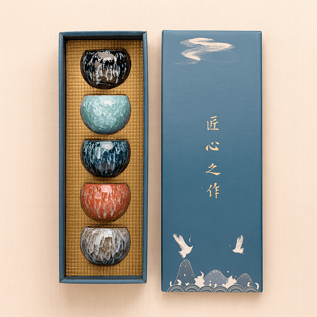 Théièrea® | Coffret 5 pièces tasses à thé en porcelaine colorée 2