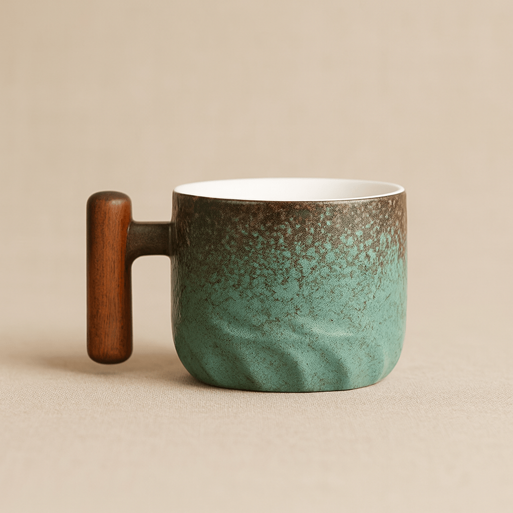 Théièrea® | Coffret 6 tasses à thé en céramique avec poignée en bois