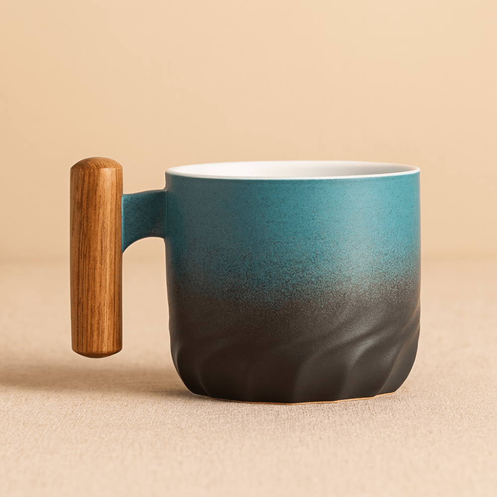 Théièrea® | Coffret 6 tasses à thé en céramique avec poignée en bois