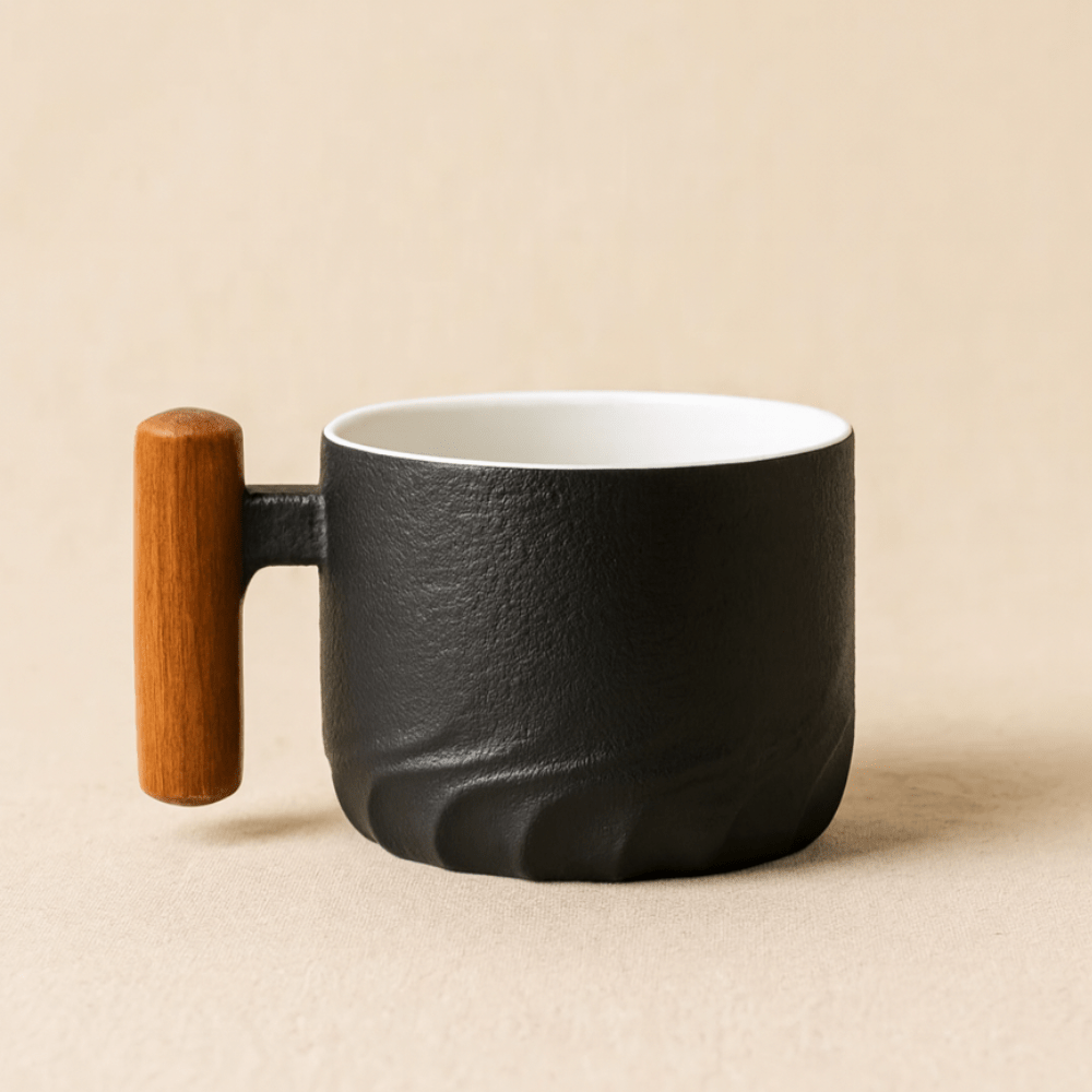 Théièrea® | Coffret 6 tasses à thé en céramique avec poignée en bois