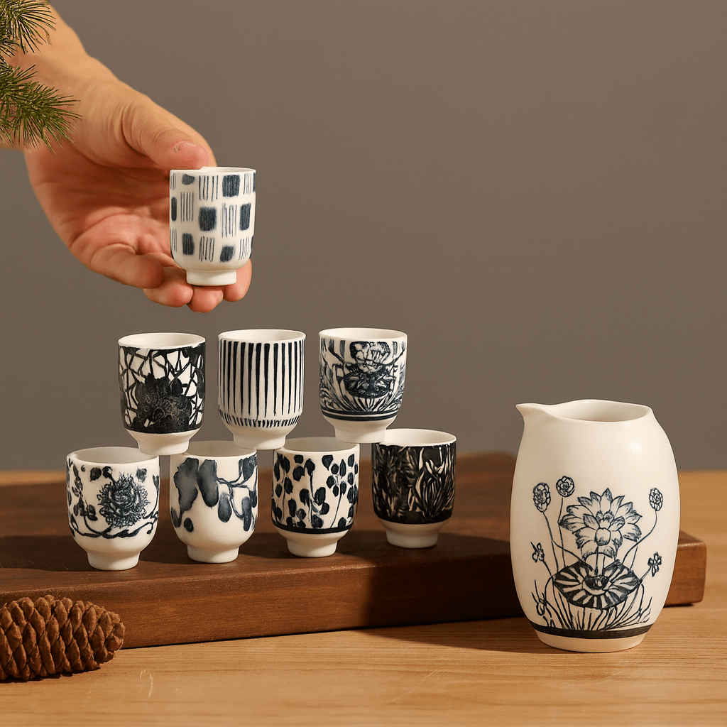 Théièrea® | Coffret 8 tasses à thé japonaises en céramique 35ml 8 tasses
