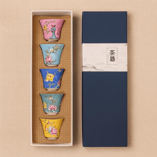 Théièrea® | Coffret cadeau 6 tasses à thé artisanales en porcelaine 6 pièces