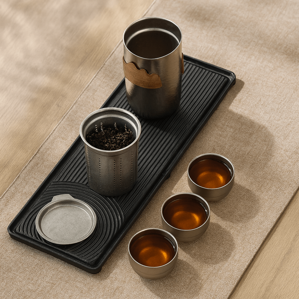 Théièrea | Ginroku — Théière portable en titane avec infuseur 350ml Cinq pièces