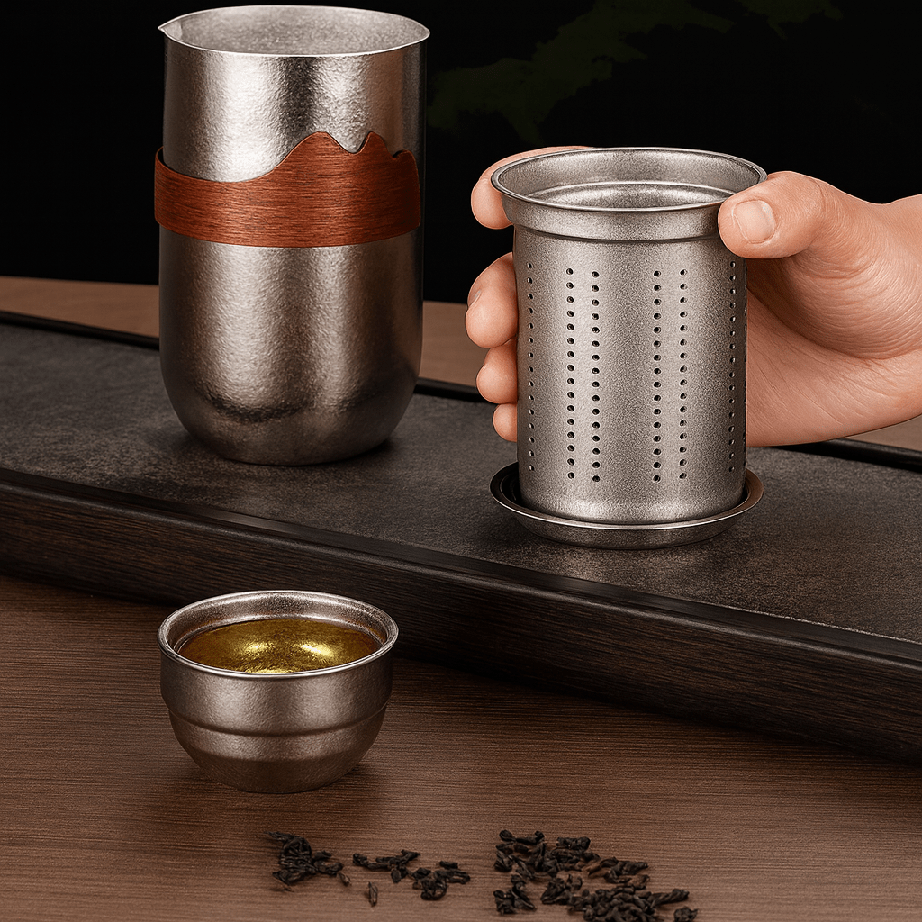 Théièrea | Ginroku — Théière portable en titane avec infuseur 350ml Cinq pièces