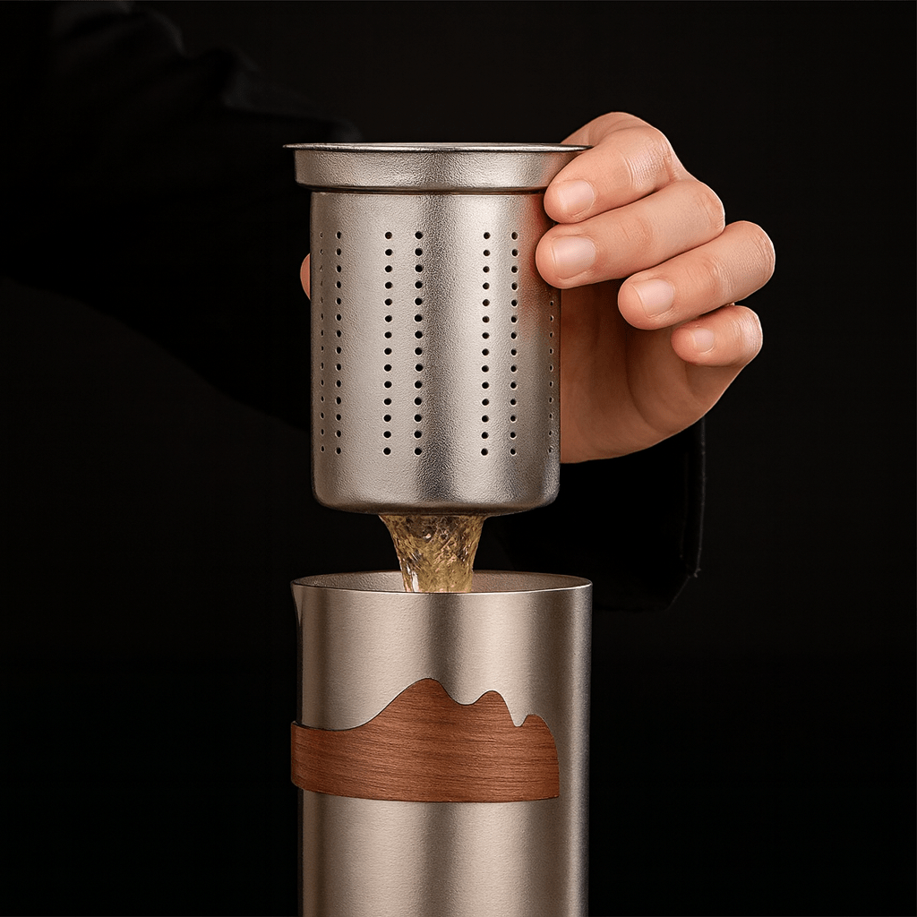 Théièrea | Ginroku — Théière portable en titane avec infuseur 350ml Cinq pièces