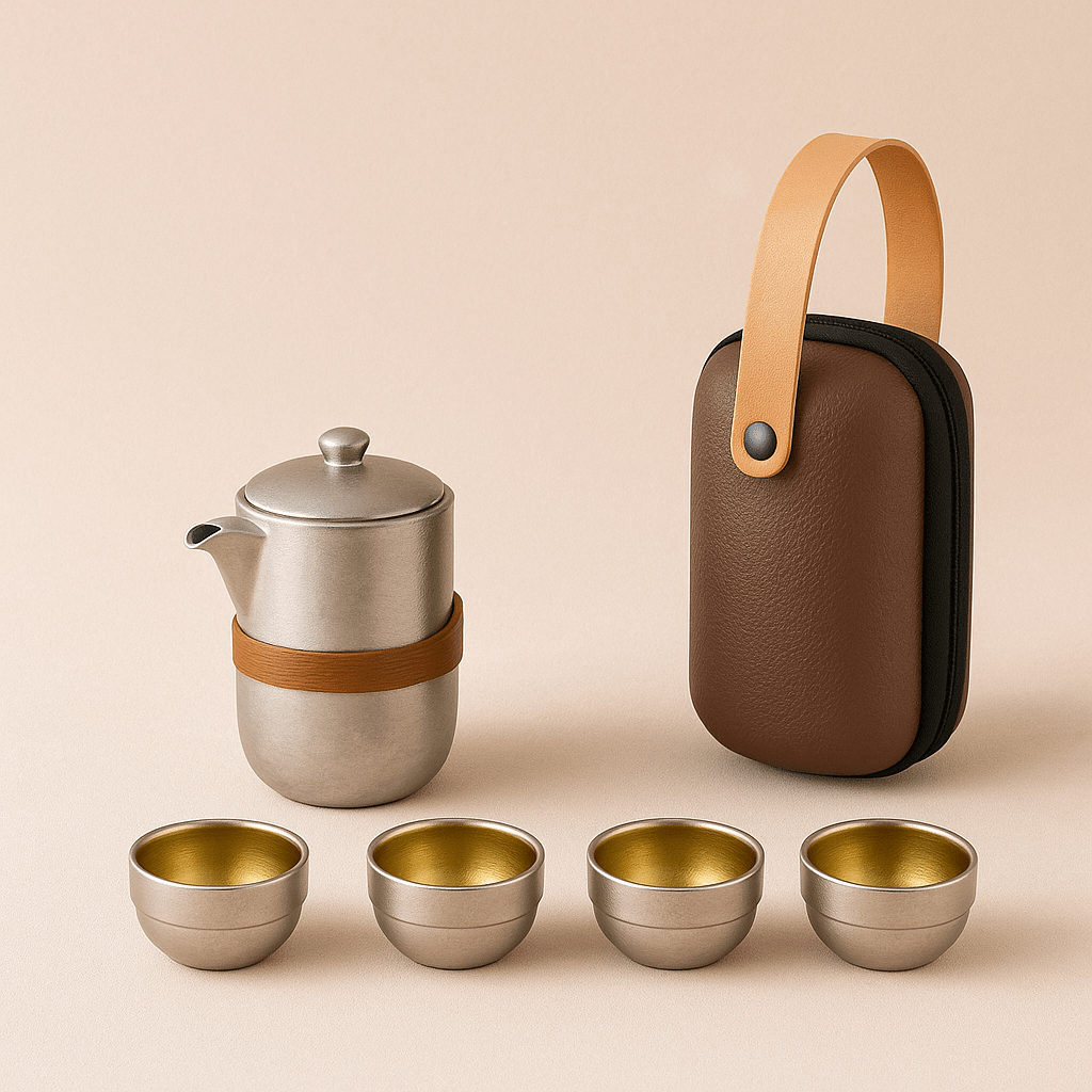 Théièrea | Ginroku — Théière portable en titane avec infuseur 350ml Cinq pièces