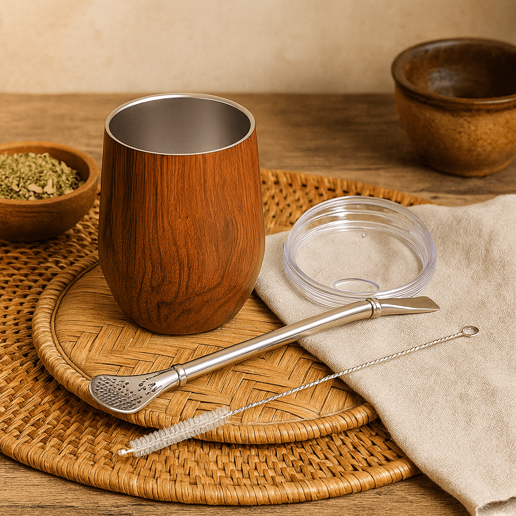 Théièrea | Kit yerba maté tasse double paroi bois inox 350ml Bois