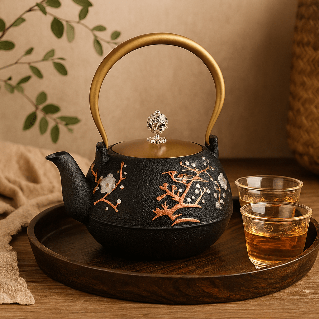 Théièrea | Kotori — Théière en fonte décorée d’oiseaux  850ml Noir