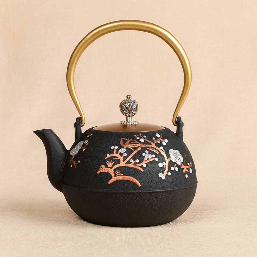 Théièrea | Kotori — Théière en fonte décorée d’oiseaux  850ml Noir