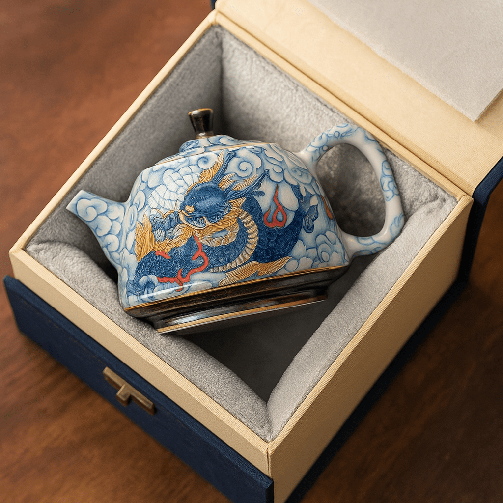 Théièrea | Longyu — Théière chinoise en porcelaine motif dragon de mer 150ml