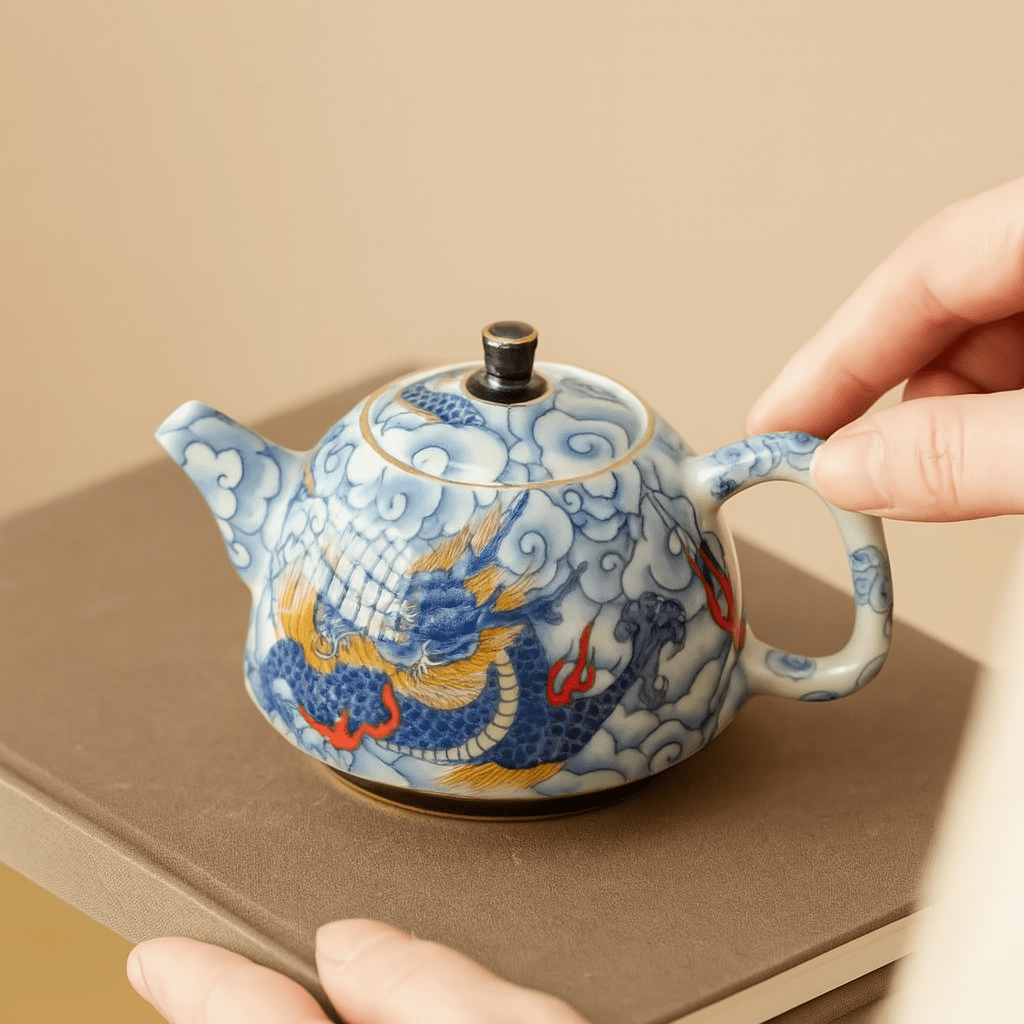 Théièrea | Longyu — Théière chinoise en porcelaine motif dragon de mer 150ml