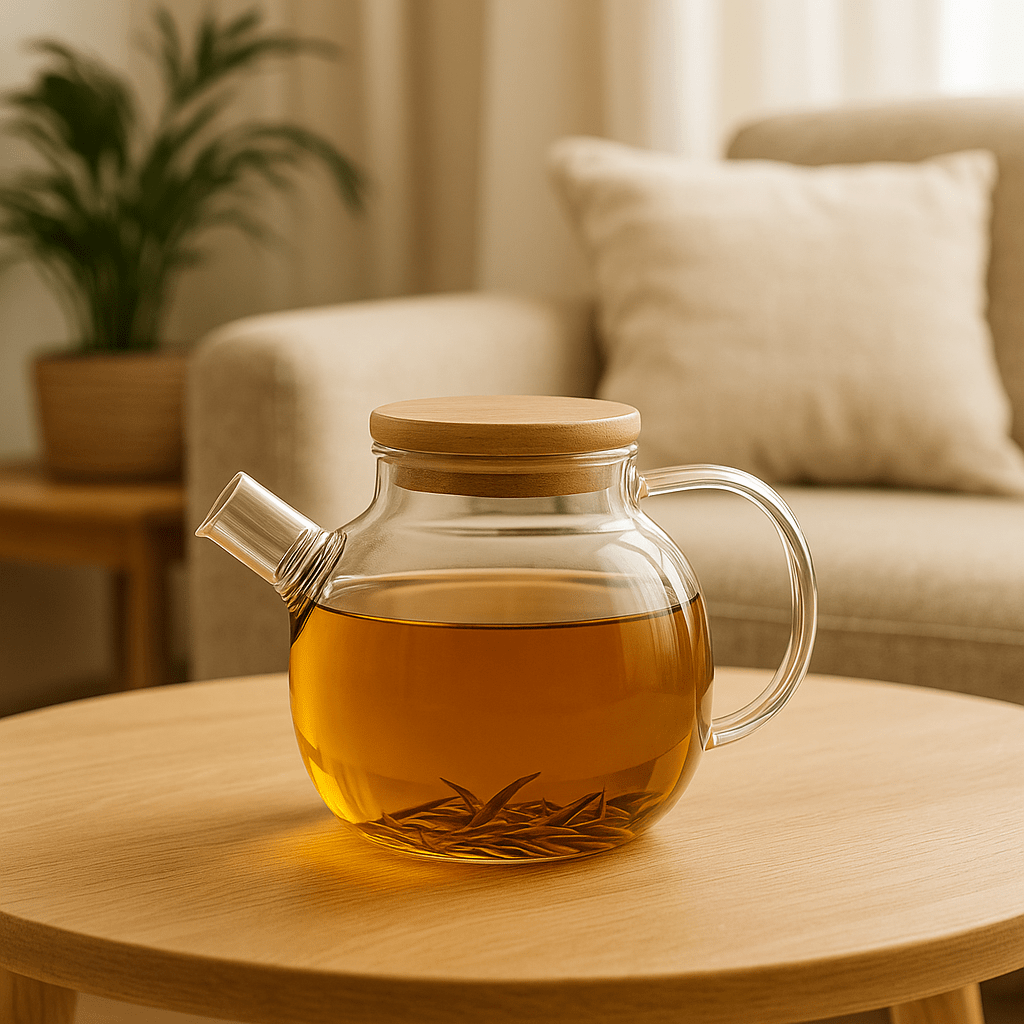 Théièrea | Orbe  — Théière en verre avec couvercle en bois