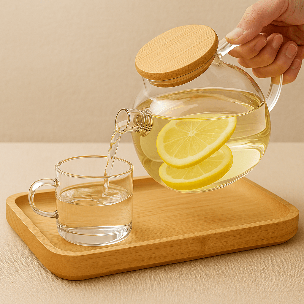 Théièrea | Orbe  — Théière en verre avec couvercle en bois